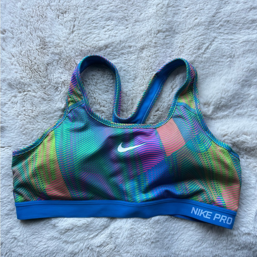 Nike Blue and Green Sports Bra Athletic Performance